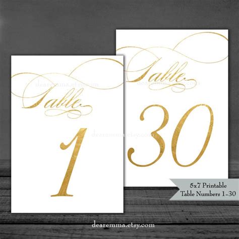 Printable Table Numbers 1 30 Gold Foil Style 5x7 Pdfs