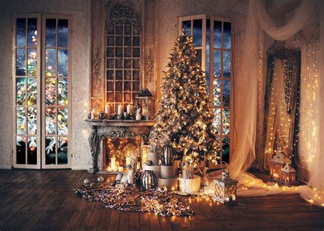 Aiikes 8x6ft Christmas Tree Backdrops Indoor Fireplace Photography