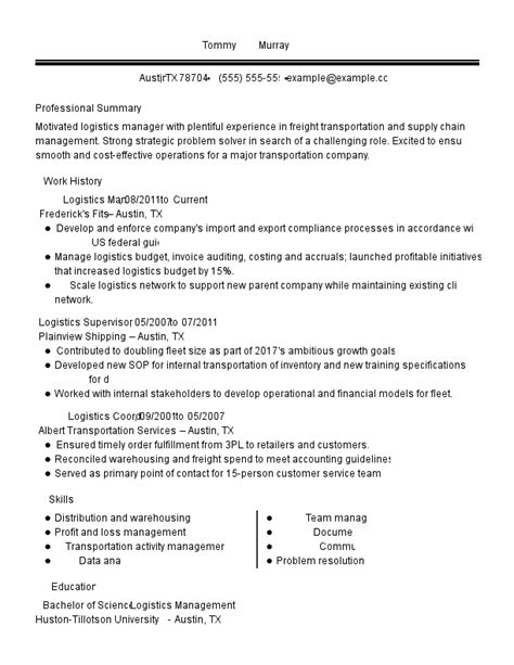 Logistics Manager Resume Examples Logistics Livecareer