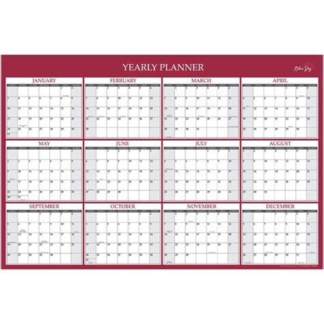 Blue Sky Classic Red Laminated Erasable Wall Calendar Large Size 12