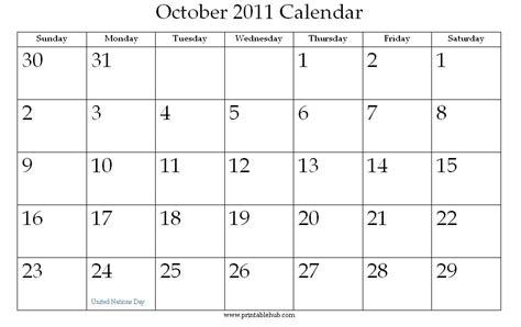 October 2011 Printable Calendar Printable Hub