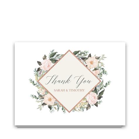 Blush Floral Wedding Thank You Cards With Geometric Elements