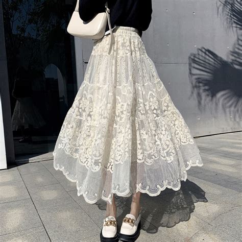 Tigena Embroidery Lace Long Skirt For Women New Autumn Elegant