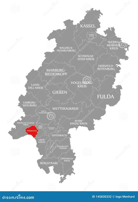 Wiesbaden County Red Highlighted In Map Of Hessen Germany Stock