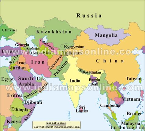 India Map And Far East China And Midde East And North To Russia
