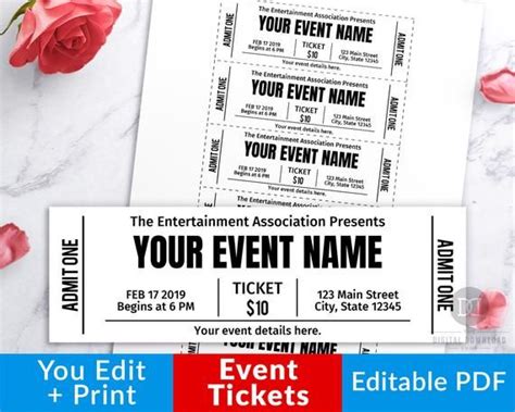 Event Ticket Printables Editable Event Tickets Event Ticket Etsy