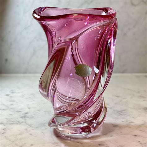 Superb Extra Large Pink Spiral Crystal Vase By Val Saint Lambert In