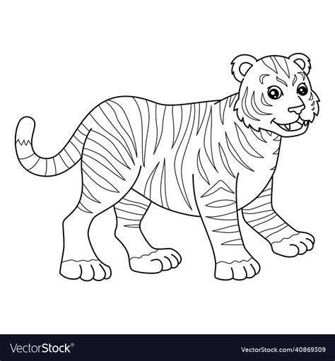 Tiger Coloring Page Isolated For Kids Royalty Free Vector