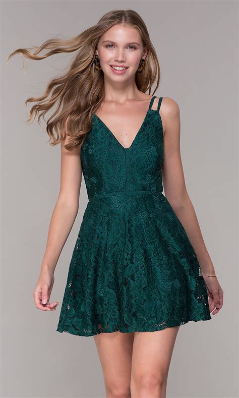 Find green prom dresses in the perfect shade, from light mint to emerald to dark forest, and look amazing on your big night. Emerald Green Lace Short Wedding-Guest Party Dress