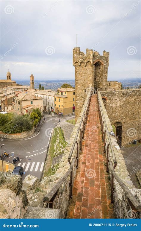 View Of Tower And Wall Of The Fortress Montalcino Fortezza City