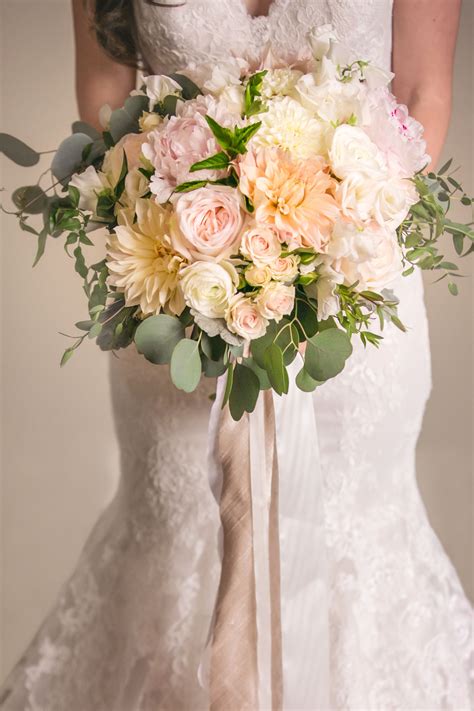 Blush And Ivory Bridal Bouquet With Cascading Ribbons