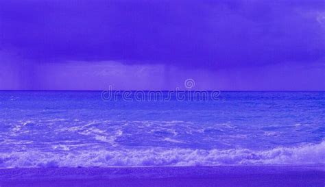 Stormy Water In The Ocean View Of The Waves And Cloudy Sky Before A