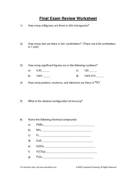 Check spelling or type a new query. Chemistry Final Exam Worksheet Worksheet for 9th - 12th ...