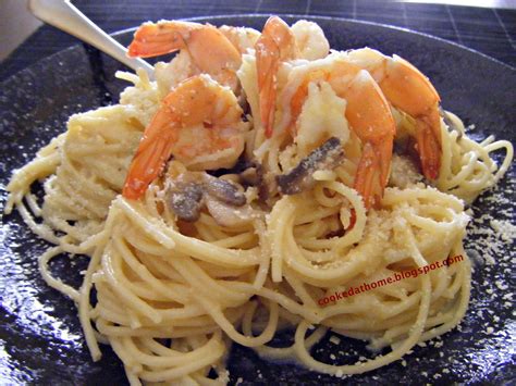 Cooking Home Shrimp Spaghetti Carbonara