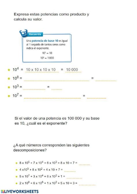 Potencias Ficha Interactiva Y Descargable Puedes Hacer Los Ejercicios