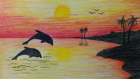 Sunset Drawing Easy For Kids How To Draw Easy Sunset On A Beach With