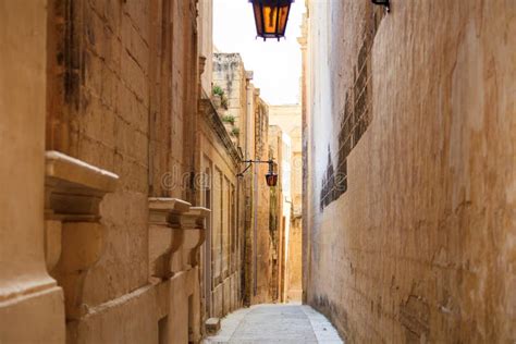 Malta Mdina Old Medieval City Narrow Streets Houses Sandstone