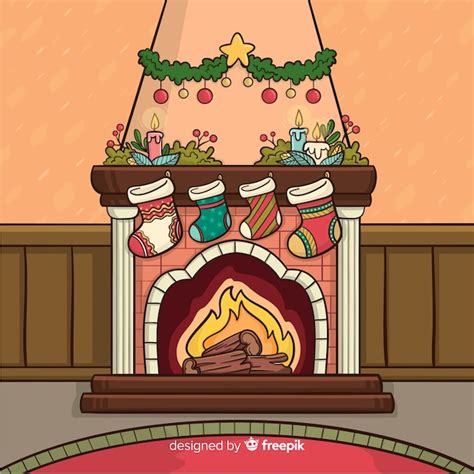 Free Vector Cartoon Christmas Fireplace Scene