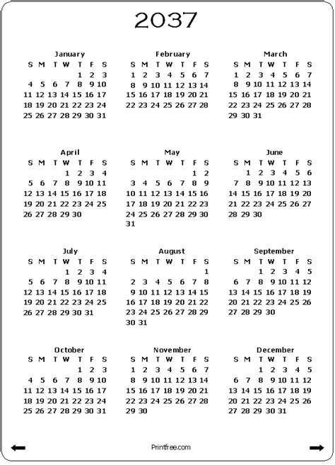 2037 Calendar