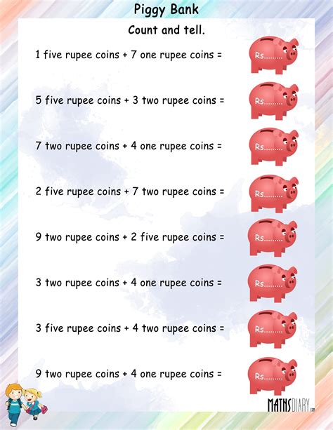 Count And Tell The Amount In The Piggy Bank Math Worksheets
