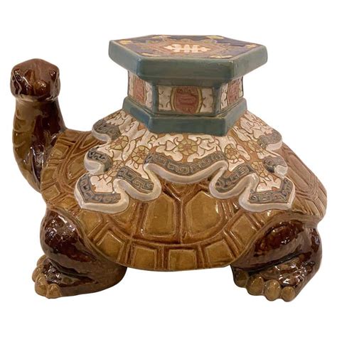 Estate Italian Glazed Ceramic Chinese Style Turtle Garden Stool