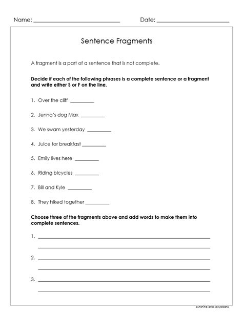 Sentence Fragments And Run On Sentences 4 Worksheets Grades 3 4