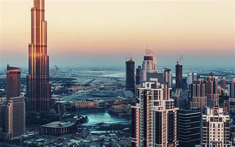 Scenic High Angle View Of Dubais Towers At Sunset Photograph By