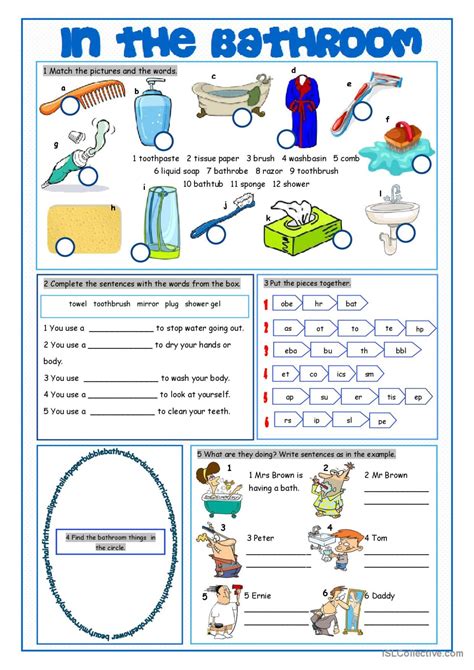 Bathroom Vocabulary Exercises Pictur English Esl Worksheets Pdf And Doc