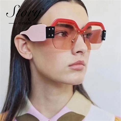 story 2018 luxury italy brand designer rimless sunglasses women retro oversized square sun