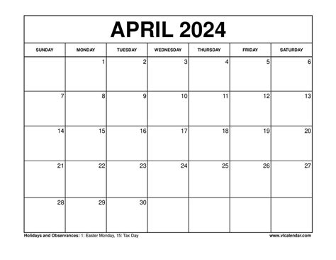 April 2024 Calendar Printable Templates With Holidays