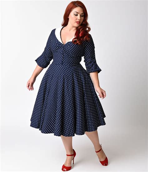 Plus Size Retro Dresses Unique Vintage Plus Size 1950s Navy White