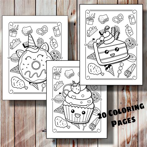 20 Cute Kawaii Food Coloring Pages Pack 1 Printable Instant Download