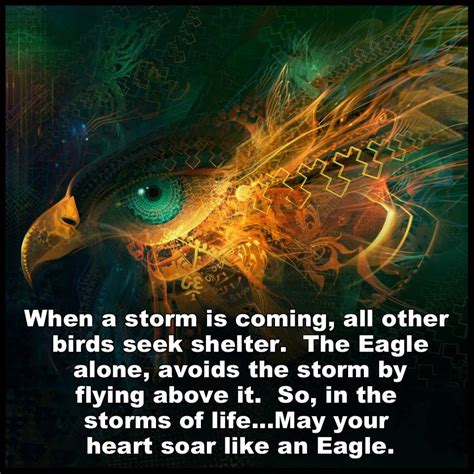 Eagles don't take flight lessons from chicken. When a storm is coming, all other birds seek shelter. The Eagle alone, avoids the storm by ...