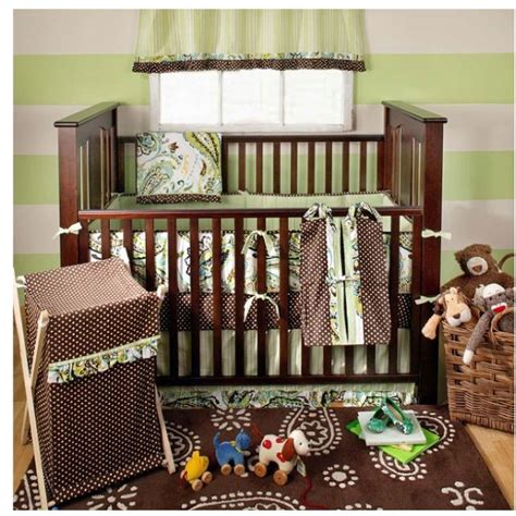 The clean, timeless design of our hampshire crib means it will effortlessly fit into any nursery. Green/brown paisley baby crib set | Crib bedding boy, Crib ...