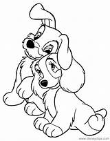 Coloring Tramp Lady Pages Puppies Disneyclips Cuddling Funstuff sketch template