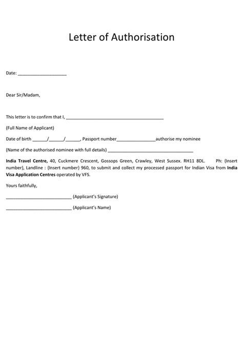 Visa Letter Of Authorization Form In Word And Pdf Formats Bank2home Com