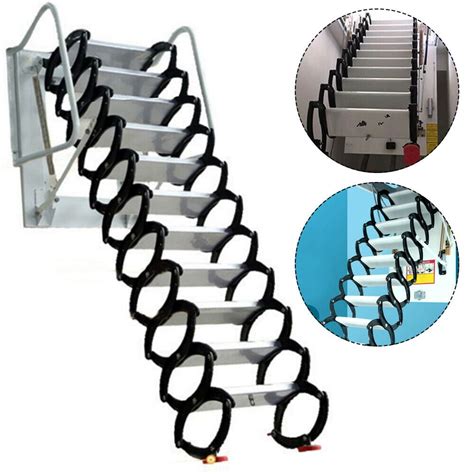 Tfcfl Wall Mounted Folding Telescopic Ladder Black Loft Attic Stairs