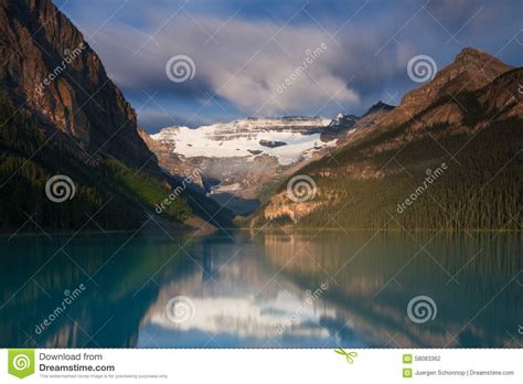 Lake Louise In The Early Morning Light Stock Photo Image Of Dark