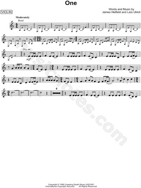 Metallica One Sheet Music Guitar Sheet And Chords Collection