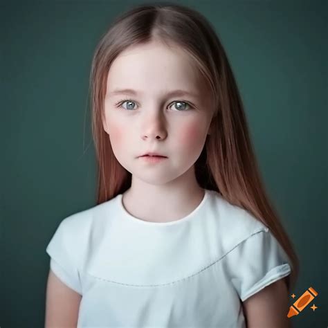 a small girl pale white skin medium straight black hair light green eyes freckles