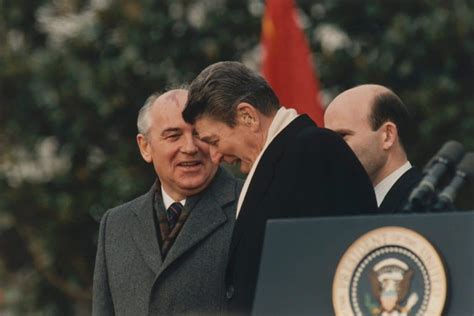 President Ronald Reagan The Ussrs Mikhail Gorbachev And The Inf