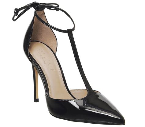 Office Hardworker T Bar Court Heels Black Patent Leather High Heels