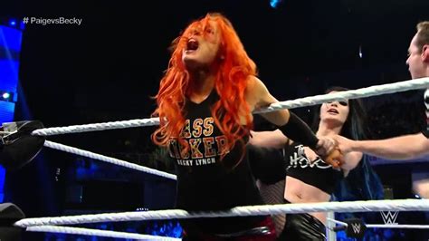 Becky and charlotte flashed each other a 4 before the match, indicating their membership in the four horsewomen i assume. Becky Lynch vs Paige SmackDown, November 26, 2015 - YouTube