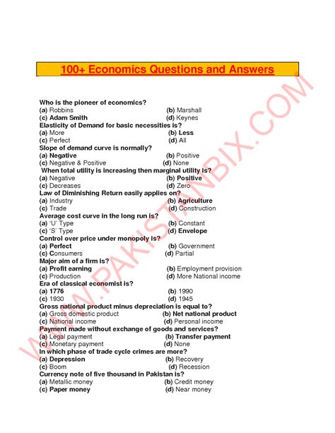 Solution 100 Important Economics Mcqs With Answers For Screening Tests