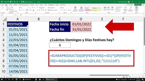 C Mo Contar Los Domingos Y D As Festivos En Un Rango De Fechas En Excel