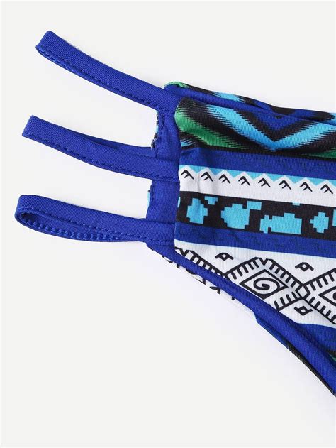 Strappy Multicolor Tribal Print Bandeau Bikini Set Shein Sheinside