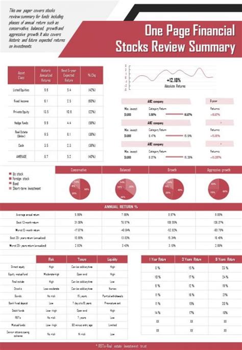 One Page Financial Stock Review Summary Presentation Report Infographic