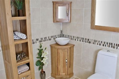 Oak Wall Mounted Mirrored Bathroom Corner Cabinet Overhead Unit With