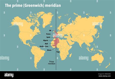 Mapa Moderno Que Muestra Los Países Por Los Que Pasa El Meridiano De