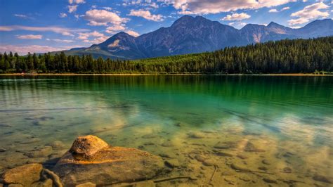 Landscape Lake Mountain Forest Canada Wallpapers Hd